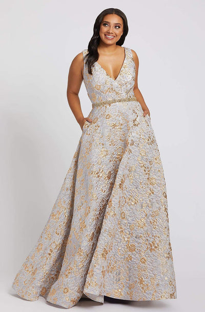 Mac Duggal Fabulouss - 77741F Embossed Flowers A-line Dress In Gold and White