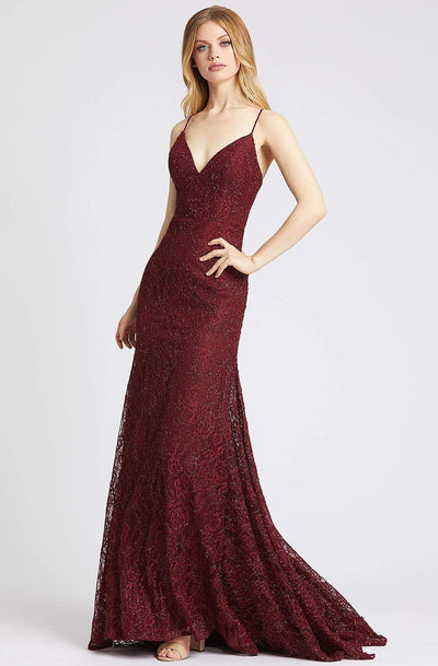 Mac Duggal Flash - 77771L Embroidered Plunging V-neck Trumpet Dress In Red