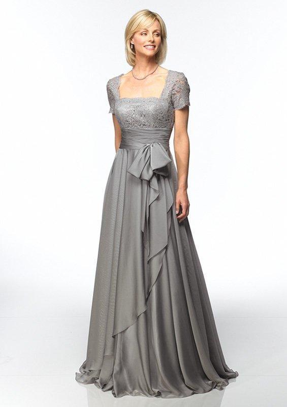 Alyce Paris Square Neck Lace and Chiffon Gown 29264 in Gray