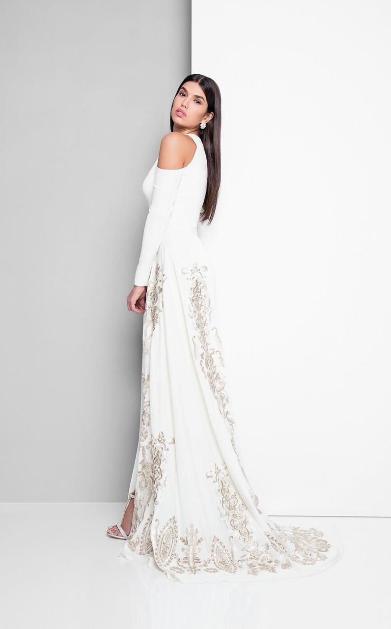 Terani Couture - Sultry Long Sleeves Bateau Neck Laced Mermaid Dress 1713E3626 In White
