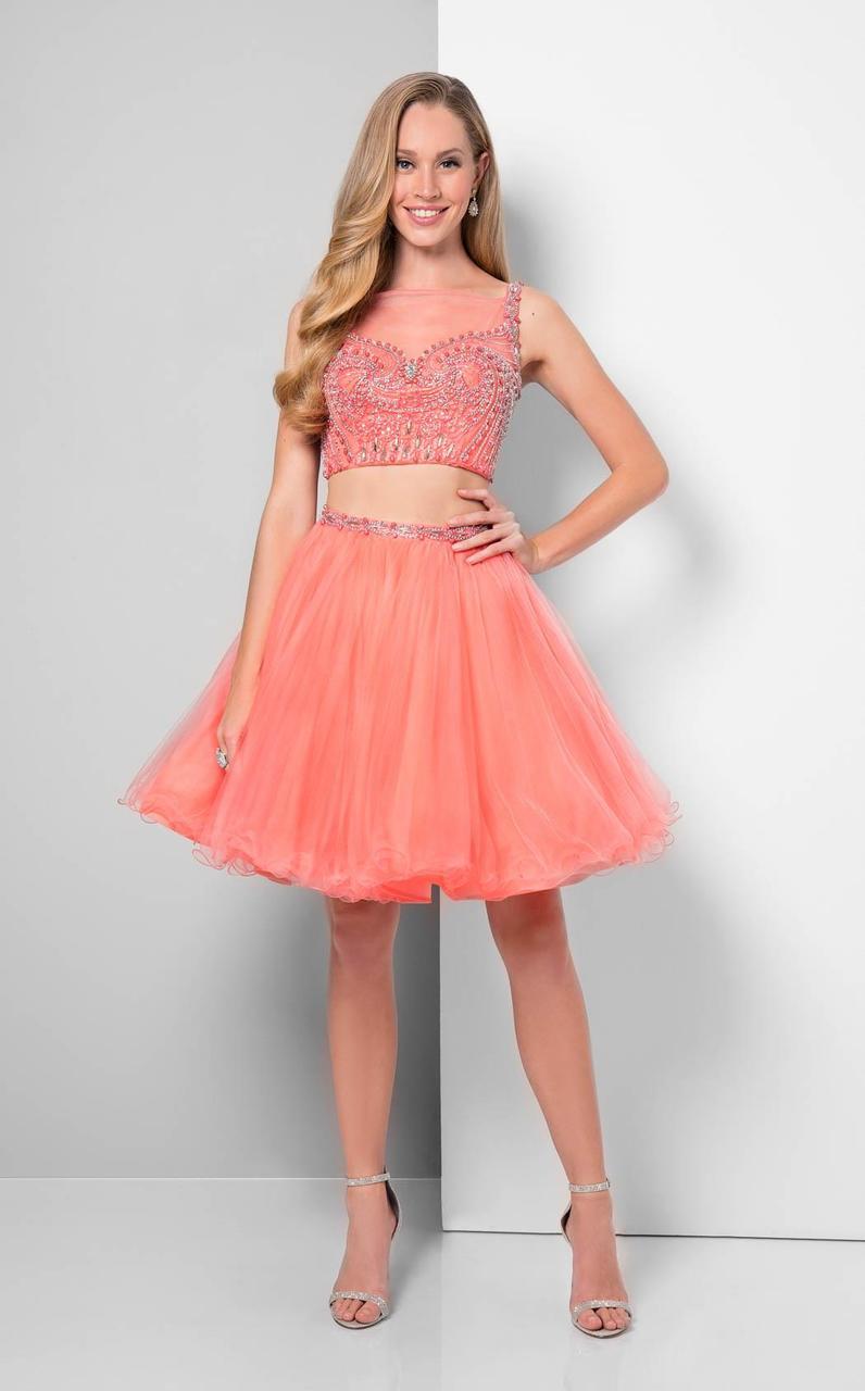 Terani Couture - Detailed Beaded Illusion Neck Two-piece Tulle Dress 1711P2233 In Orange
