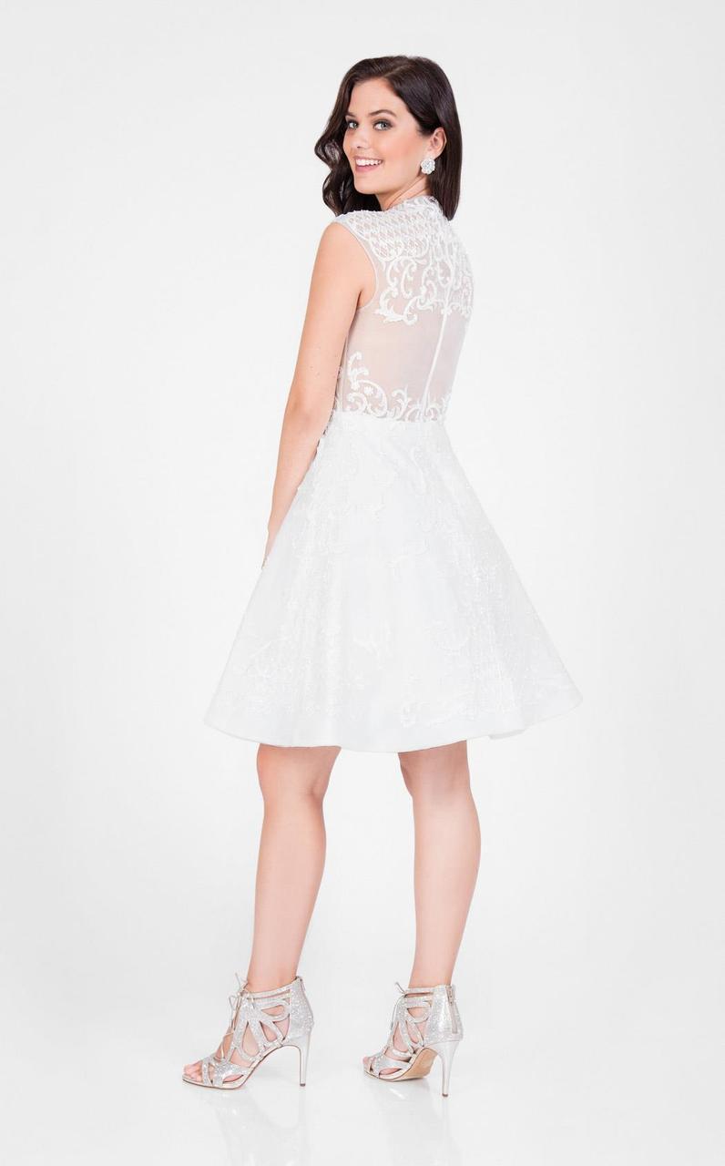 Terani Couture - High Neck Beaded A-line Cocktail Dress 1711P2249 In White