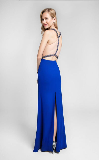 Terani Couture - Deep V-neckline Illusion Chain Beaded Prom Dress 1711P2350 In Blue