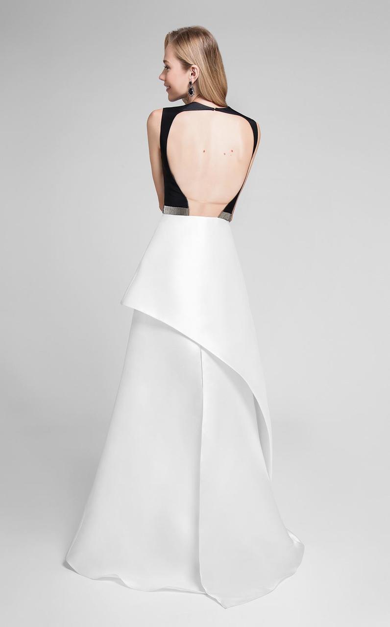 Terani Couture - Chic Illusion Neck Layered A-line Gown 1711P2357 In Black and White