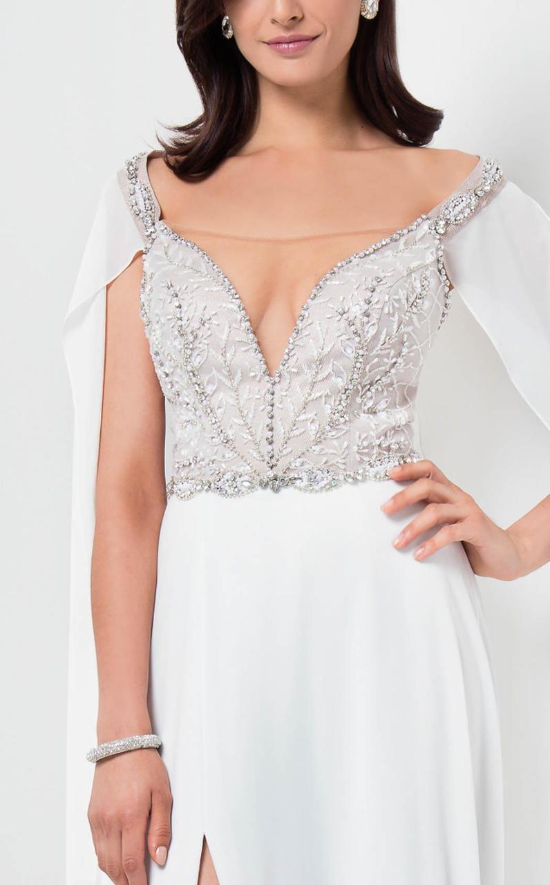 Terani Couture - Elegant Jewelled Illusion Neck Polyester A-Line Gown 1711P2382 In White and Silver