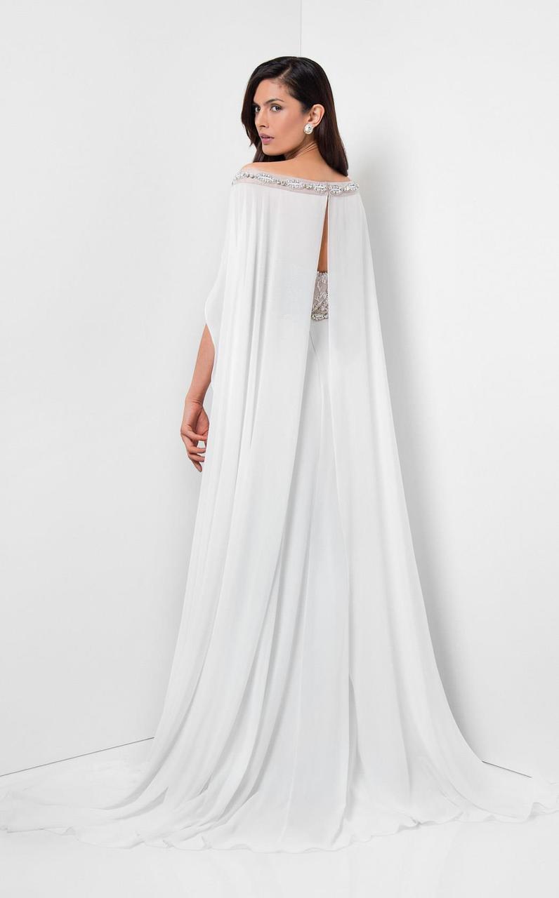 Terani Couture - Elegant Jewelled Illusion Neck Polyester A-Line Gown 1711P2382 In White and Silver