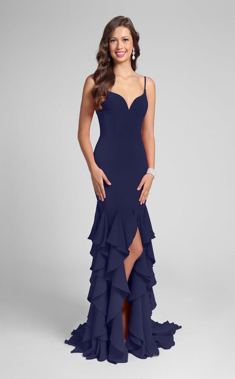 Terani Couture - Classy Sleeveless Sweetheart Fit and Flare Ruffled Dress 1712P2445 in Blue