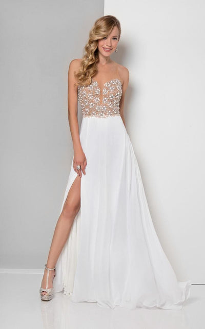Terani Couture - Illusion Sweetheart Chiffon Gown 1712P2512 In White