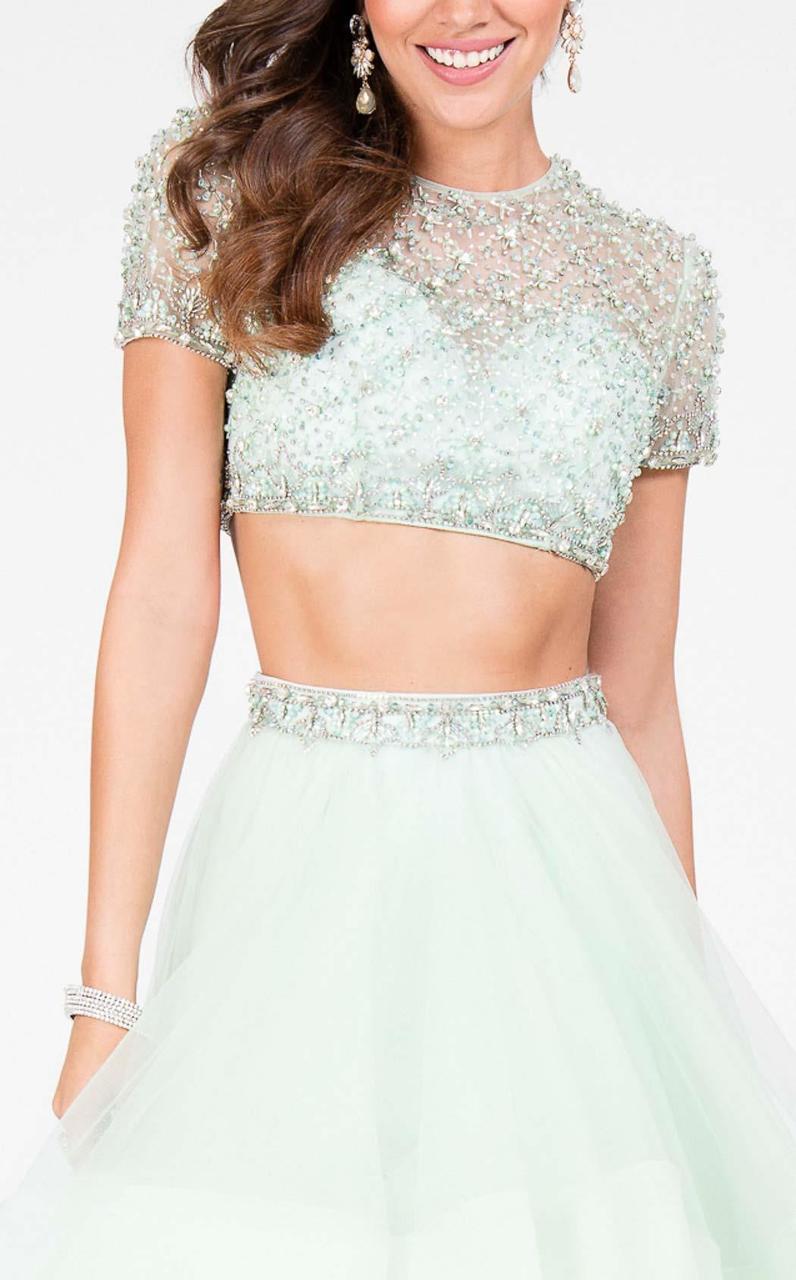 Terani Couture - Elegant Two Piece Short Sleeve Hi-low Gown 1712P2743 In Green