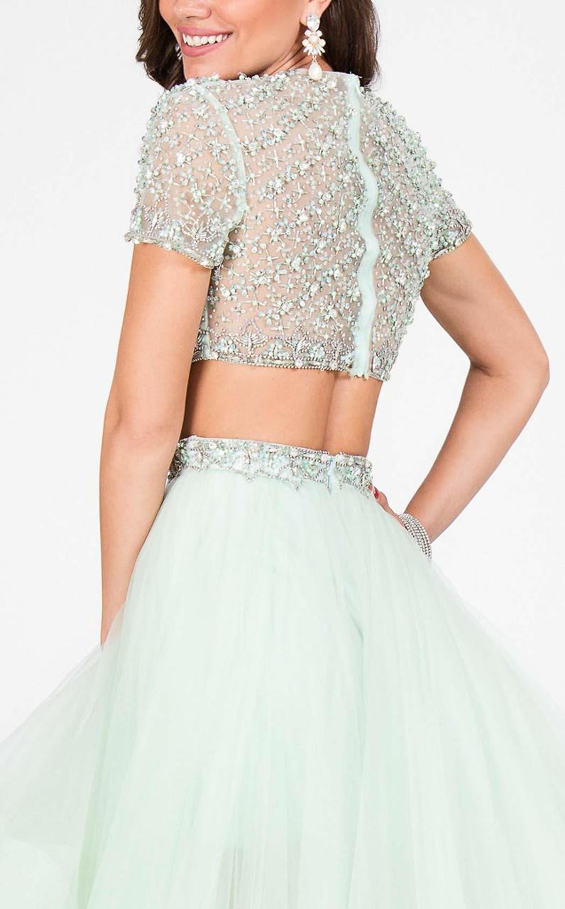 Terani Couture - Elegant Two Piece Short Sleeve Hi-low Gown 1712P2743 In Green