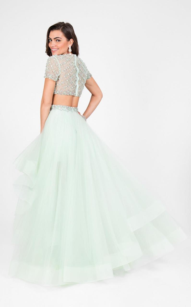 Terani Couture - Elegant Two Piece Short Sleeve Hi-low Gown 1712P2743 In Green