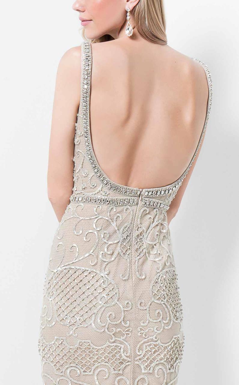 Terani Couture - Beaded Embroidery Bateau Neckline Short Evening Dress 1711C3023 In Neutral
