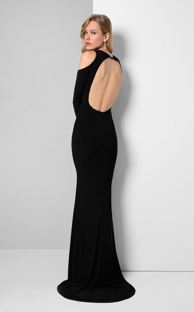 Terani Couture - Bateau Neckline with Dramatic Cutouts Black Evening Gown 1711E3167 In Black
