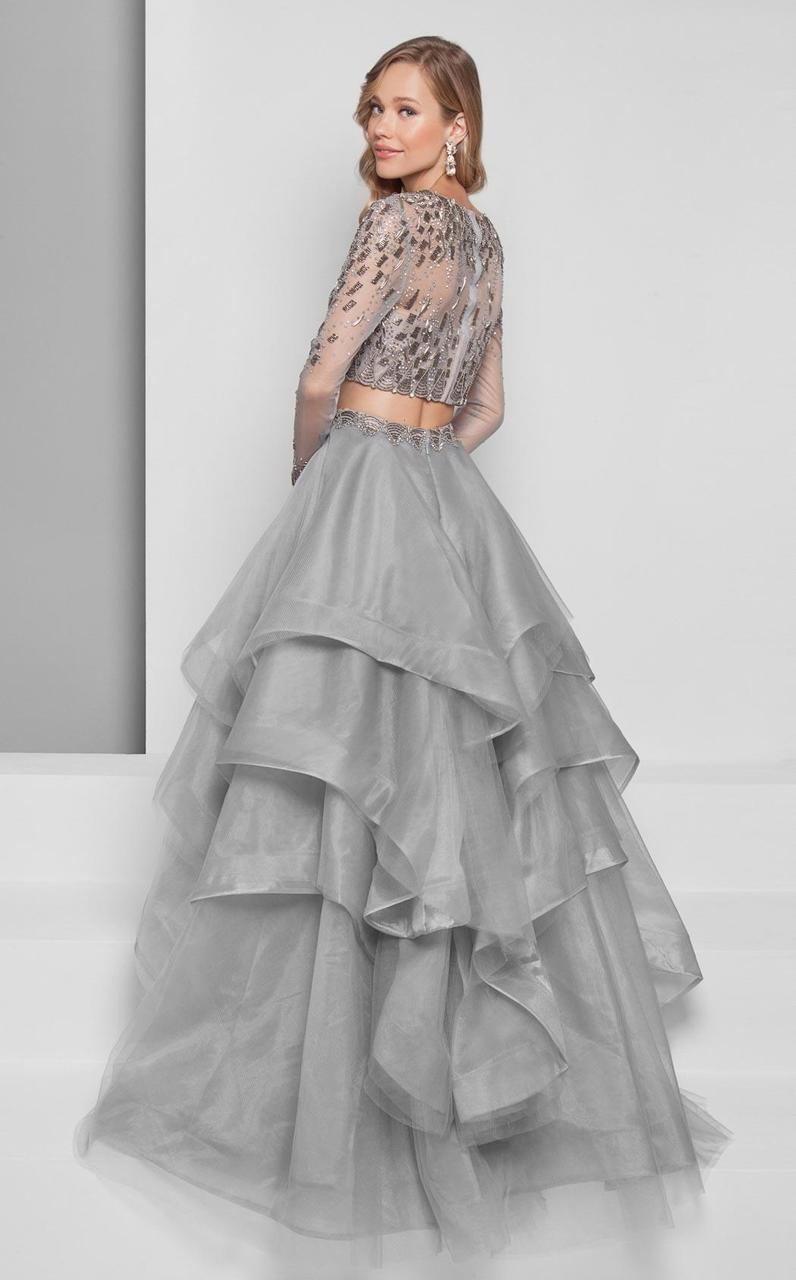 Terani Couture - Shimmering Ornate Tiered Organza Gown 1711E3214 In Silver and Neutral