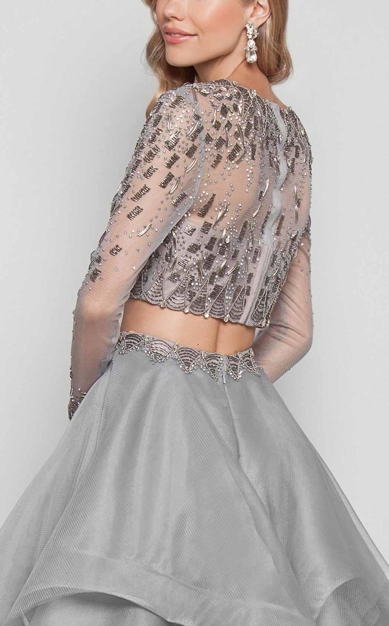 Terani Couture - Shimmering Ornate Tiered Organza Gown 1711E3214 In Silver and Neutral