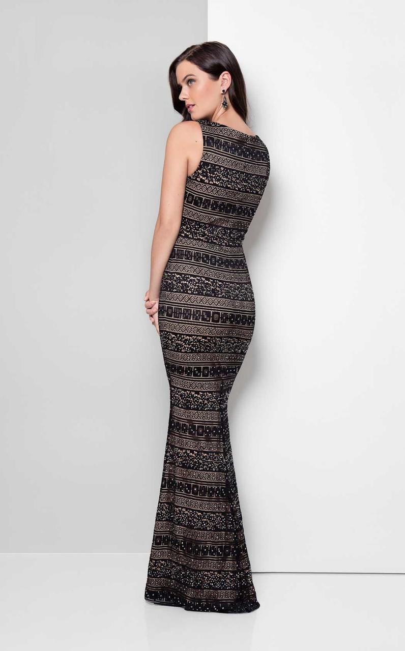 Terani Couture - Decorative Lace Stripes Mermaid Gown 1712E3285 In Black and Neutral