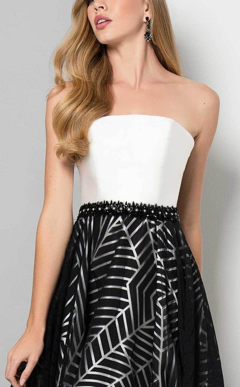 Terani Couture - Strapless Printed A-line Gown 1712E3287 - In Black and White