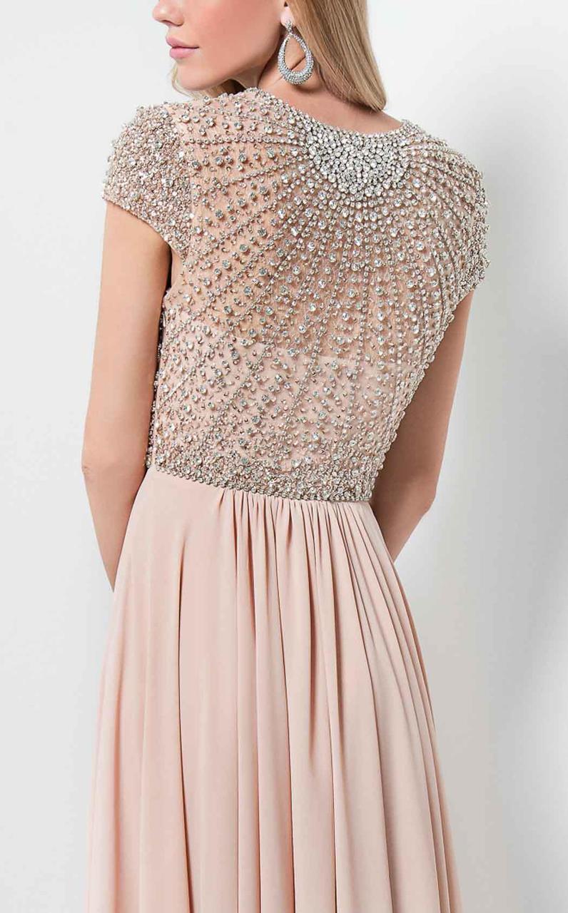Terani Couture - Embellished V-Neck Chiffon A-line Gown 1712M3429 In Neutral