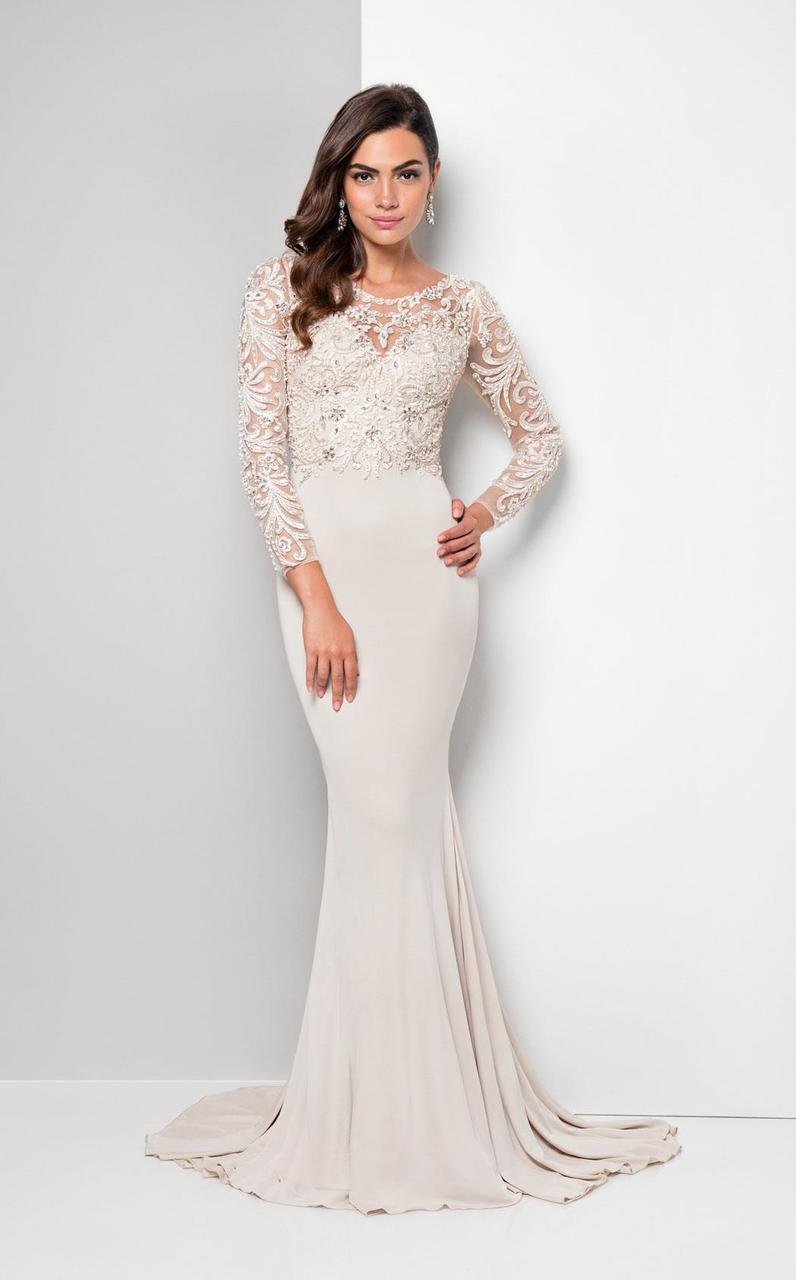 Terani Couture - Dazzling Beaded Illusion Neck Polyester Mermaid Dress 1712M3434 In Black