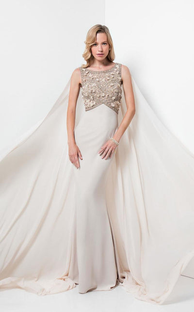 Terani Couture - Reigning Beaded Bateau Neck Mermaid Dress 1713M3460 In Neutral