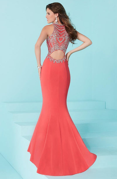 Tiffany Homecoming - Crystal Encrusted Halter Illusion Evening Gown 16204 In Pink