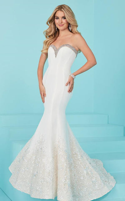 Tiffany Homecoming - Lovely Shimmer-Showered Strapless Gown 16214 In White