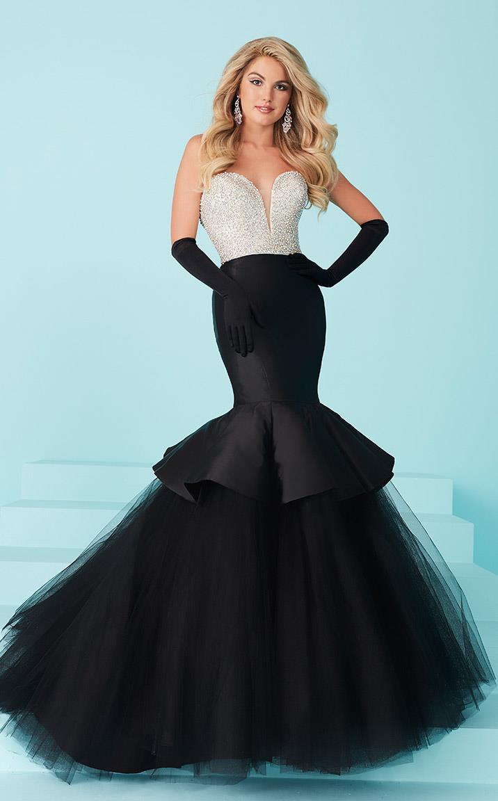 Tiffany Homecoming - Captivating Rhinestone and Crystal Beaded Deep Sweetheart Mermaid Dress 16217 In Neutral and Black