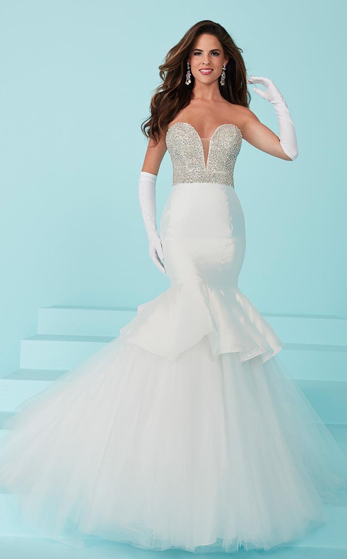 Tiffany Homecoming - Captivating Rhinestone and Crystal Beaded Deep Sweetheart Mermaid Dress 16217 In Neutral and White