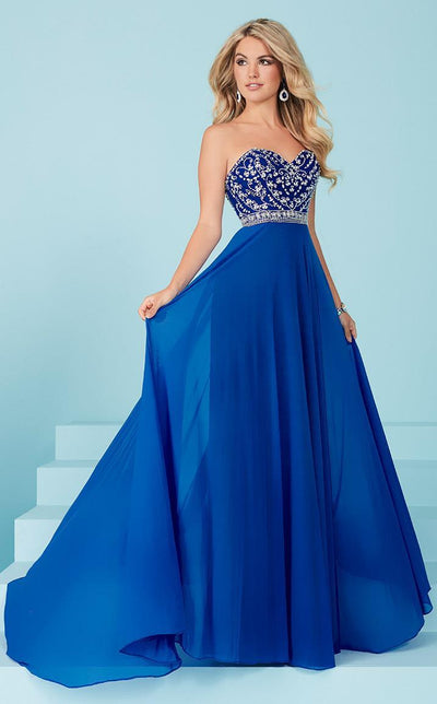 Tiffany Homecoming - Delicately Embellished Sweetheart A-Line Evening Gown 16221 in Blue