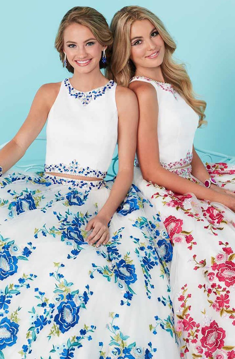 Tiffany Homecoming - Stunning Sleeveless Formal Two Piece 16232 in Floral Blue and Pink
