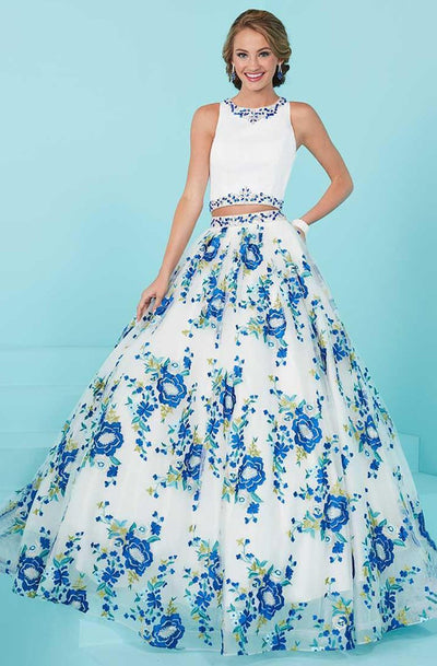 Tiffany Homecoming - Stunning Sleeveless Formal Two Piece 16232 in White and Blue Floral