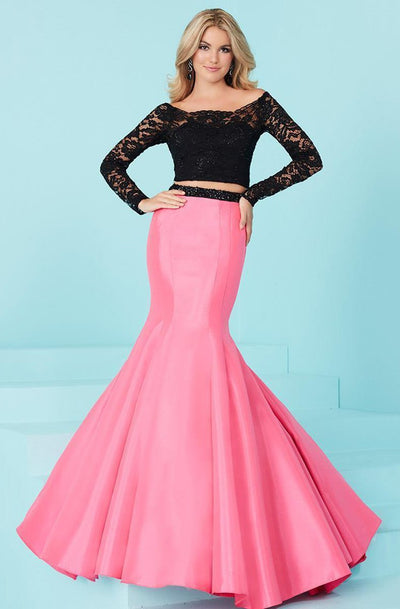 Tiffany Homecoming - 16240 Scalloped Off Shoulder Mermaid Gown in Black and Pink
