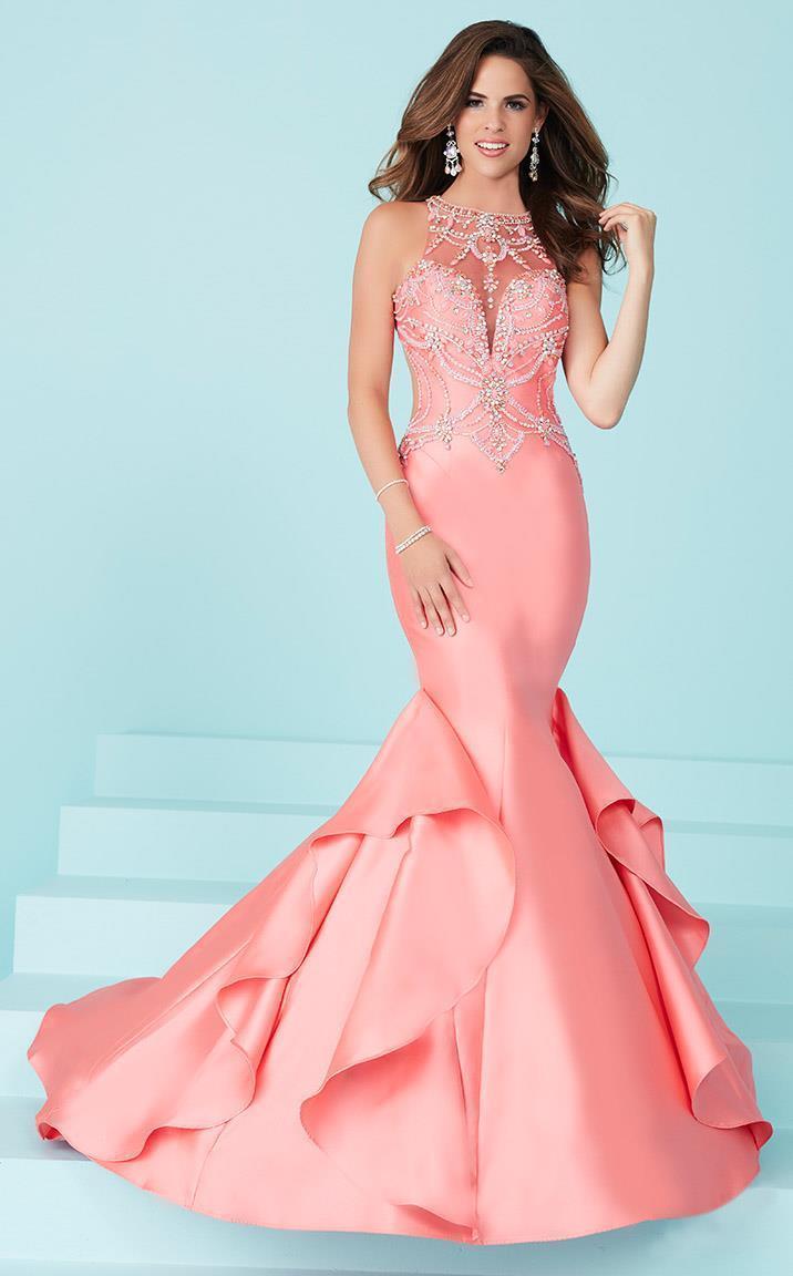 Tiffany Homecoming - 16245SC Jeweled Illusion Halter Mermaid Dress