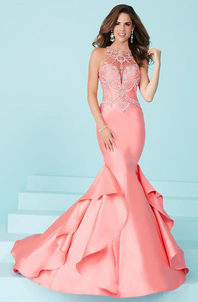 Tiffany Homecoming - Extravagant Beaded Illusion Neck Mermaid Dress 16245 In Pink