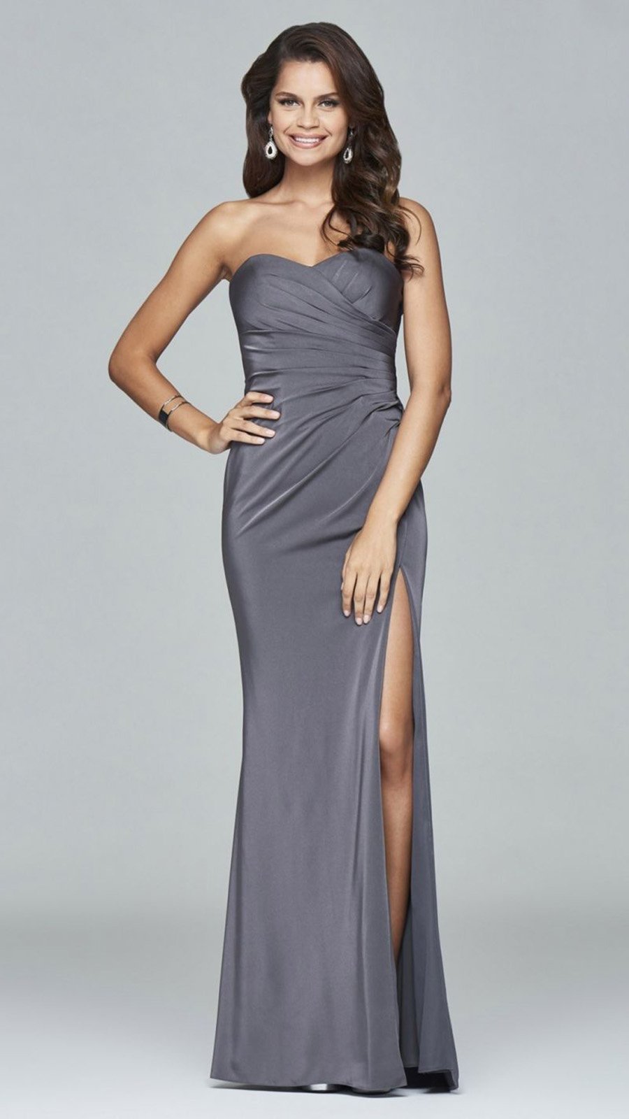 Faviana - 7891SC Strapless Pleat-Ornate Sweetheart High Slit Dress