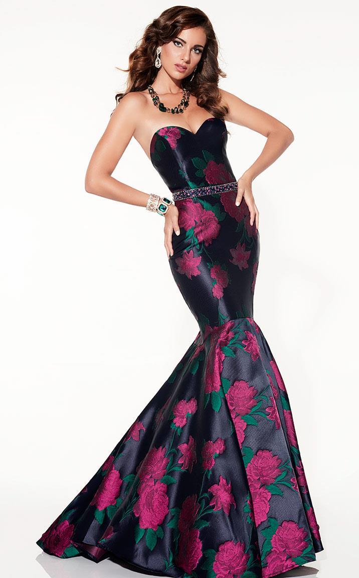 Panoply - 14841 Floral Print Strapless Sweetheart Mermaid Dress Special Occasion Dress