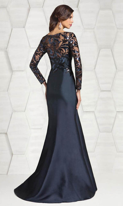 Feriani Couture - Embellished Fitted Long Sleeves Dress 18606 - 1 pc Navy color in Size 12 Available CCSALE