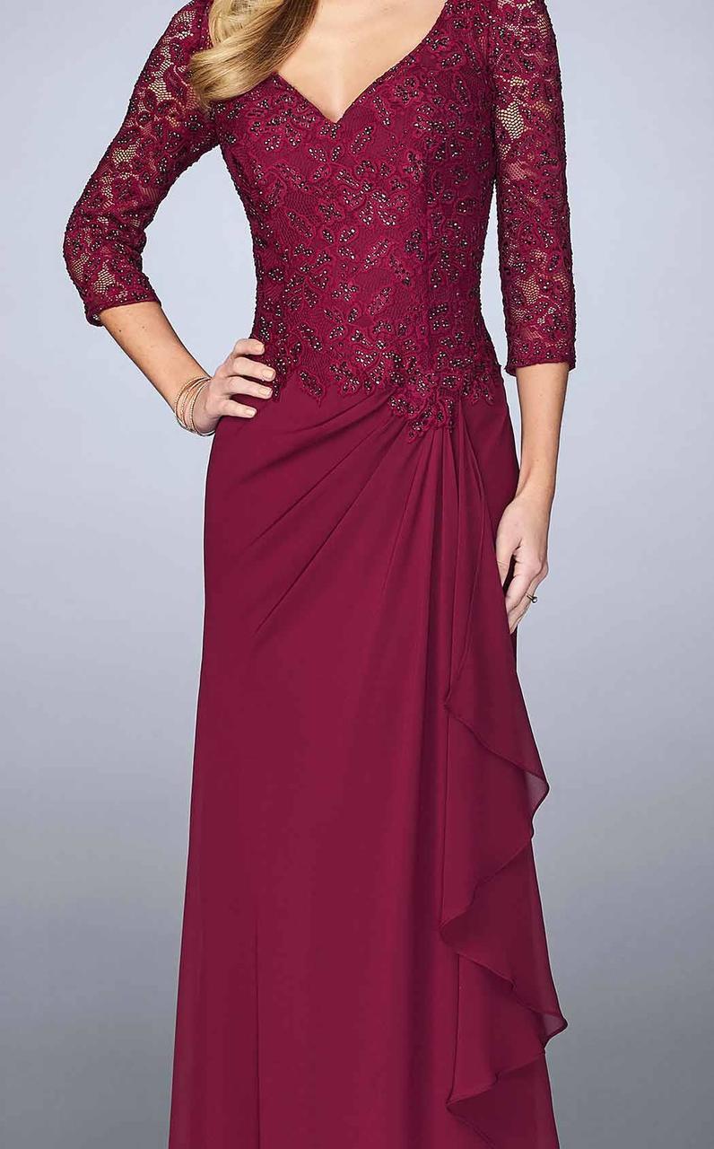 La Femme - 24857 Laced V-Neck Column Dress In Red