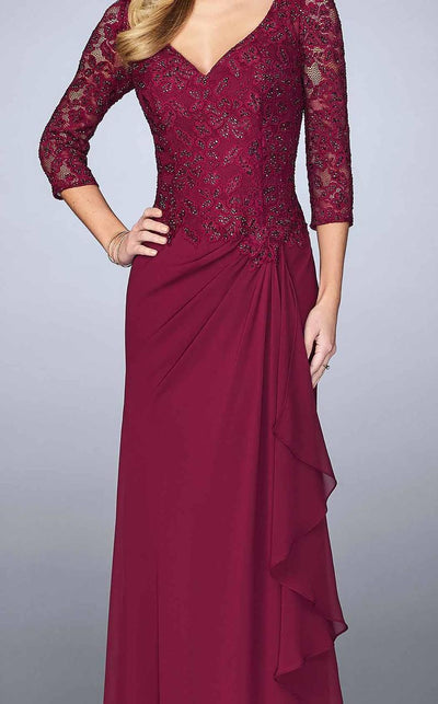 La Femme - 24857 Laced V-Neck Column Dress In Red