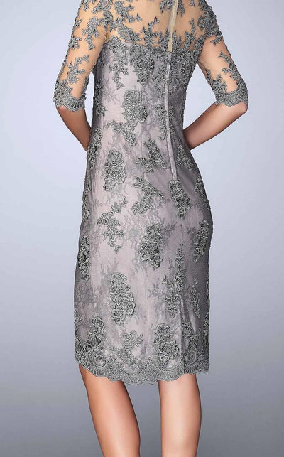 La Femme - 24878 Quarter Sleeve Lace Applique Cocktail Dress In Platinum
