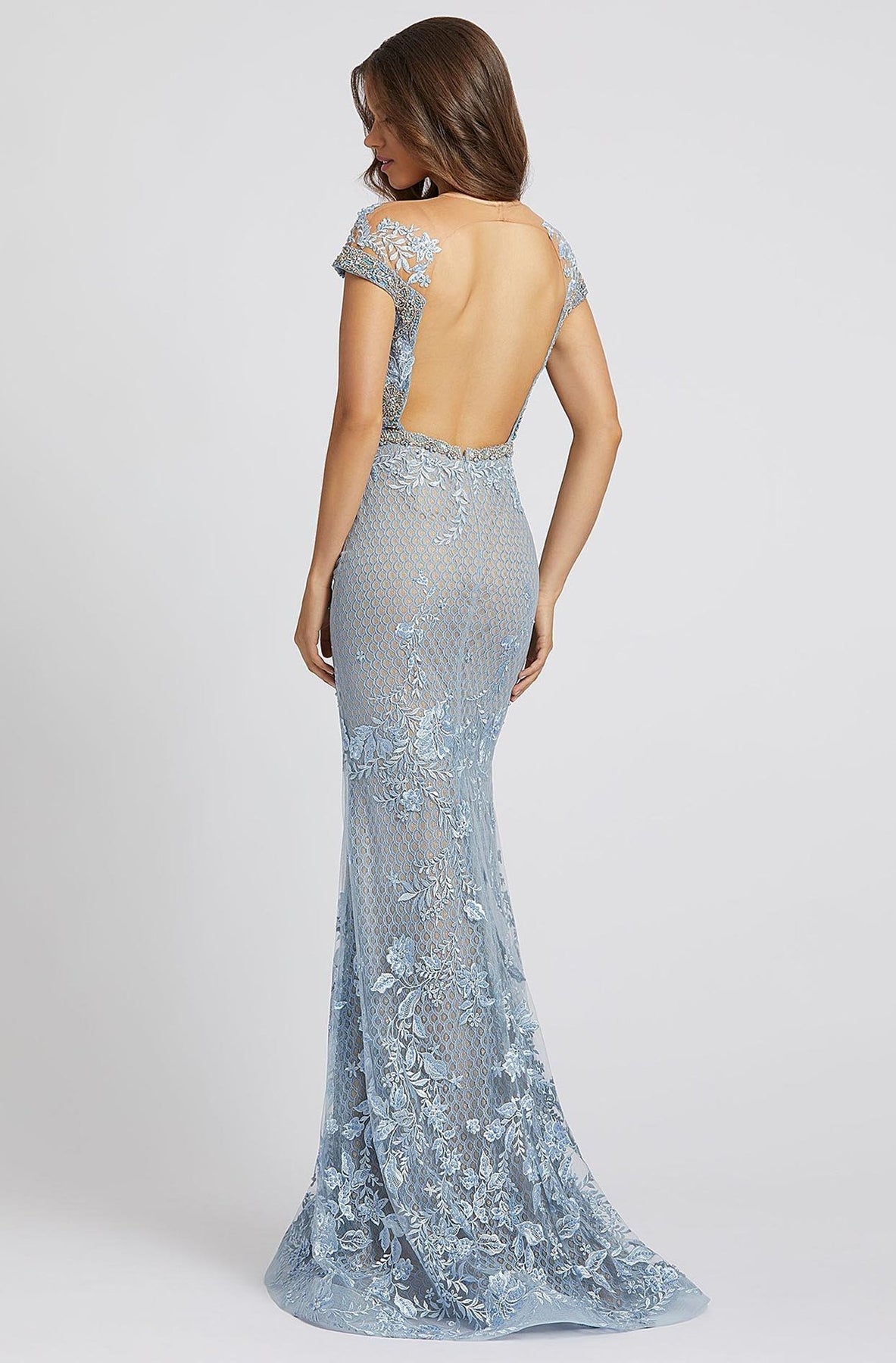 Mac Duggal - 79182D Bead and Lace Embellished Sheath Dress In Blue