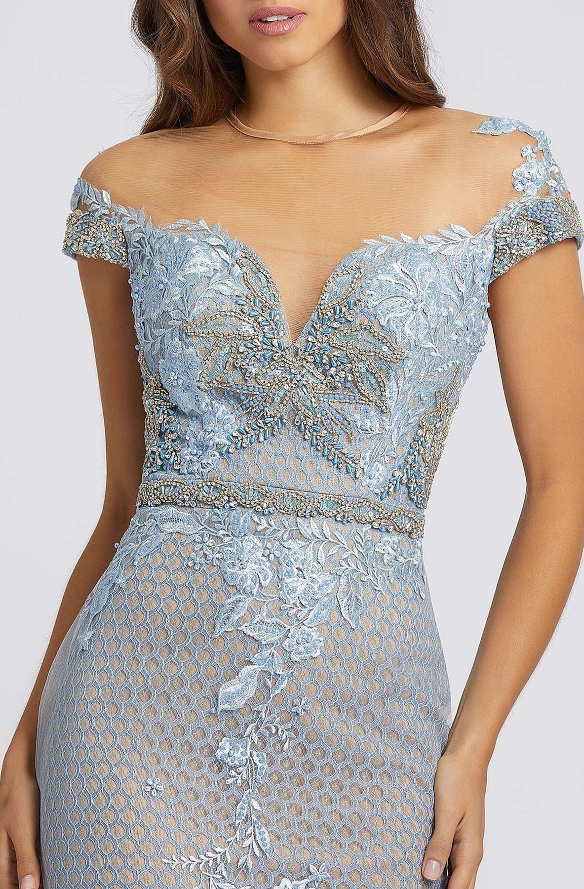 Mac Duggal - 79182D Bead and Lace Embellished Sheath Dress In Blue