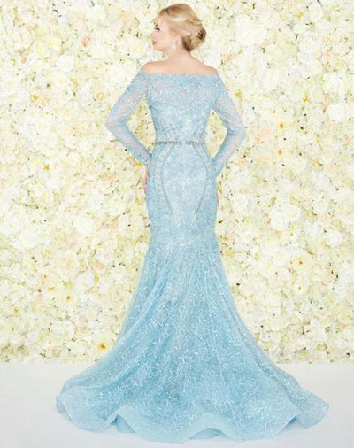 Mac Duggal Couture - 79202D Corded Lace Long Sleeve Mermaid Dress In Blue