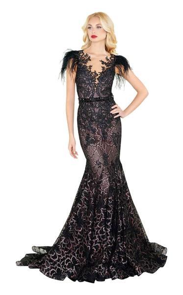 Mac Duggal - Feathered Lace Mermaid Gown 79230R In Black