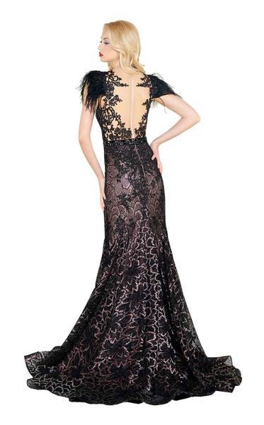 Mac Duggal - Feathered Lace Mermaid Gown 79230R In Black