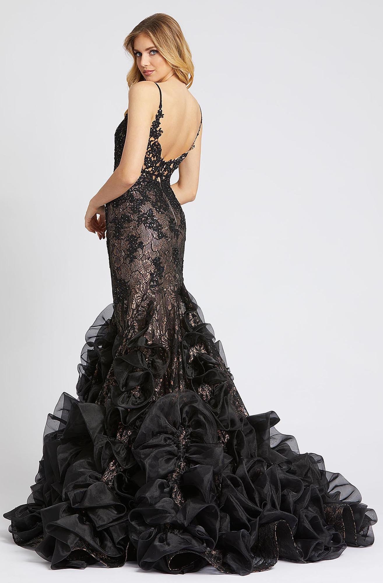 Mac Duggal Evening - 79275D Embroidered Deep V-neck Mermaid Dress in Black