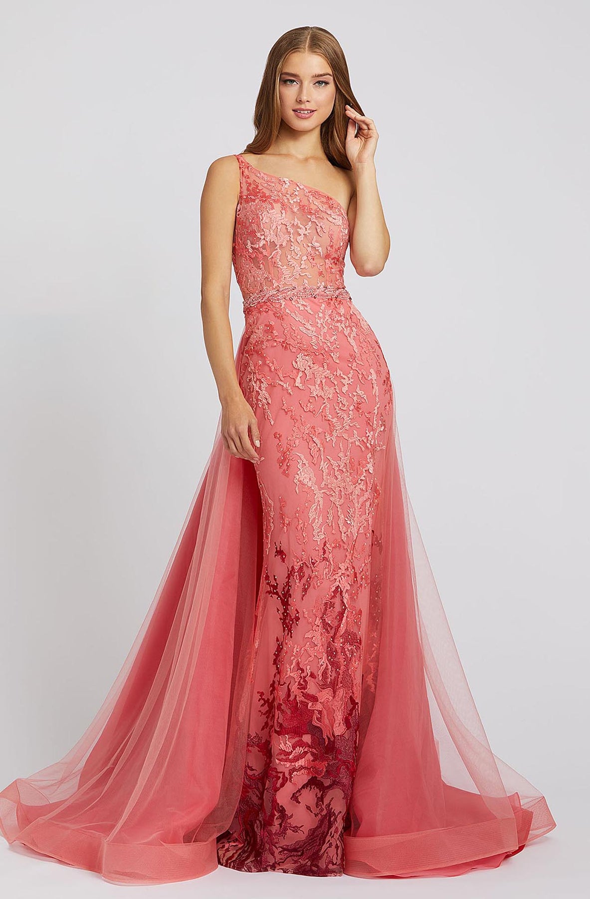 Mac Duggal Prom - 79290M Asymmetric with Overskirt Long Dress In Pink