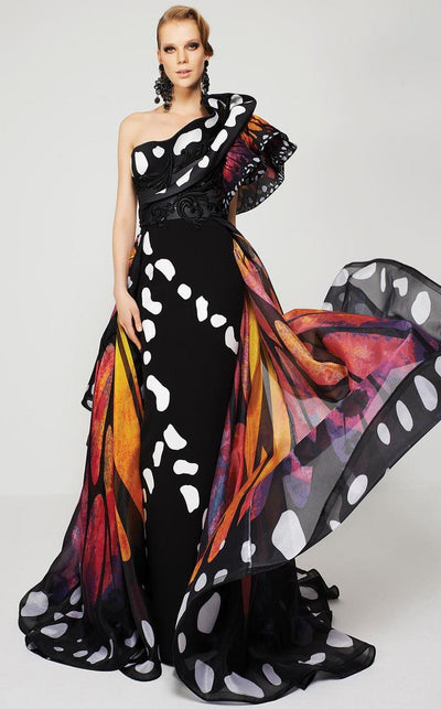 MNM Couture - 2381 Empress Elegance Asymmetrical Evening Gown in Multi-color