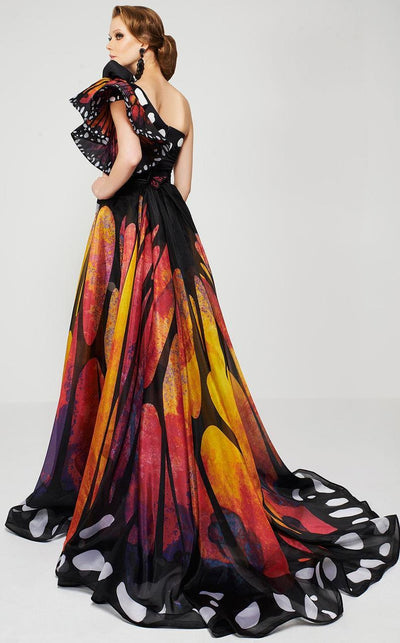 MNM Couture - 2381 Empress Elegance Asymmetrical Evening Gown in Multi-color