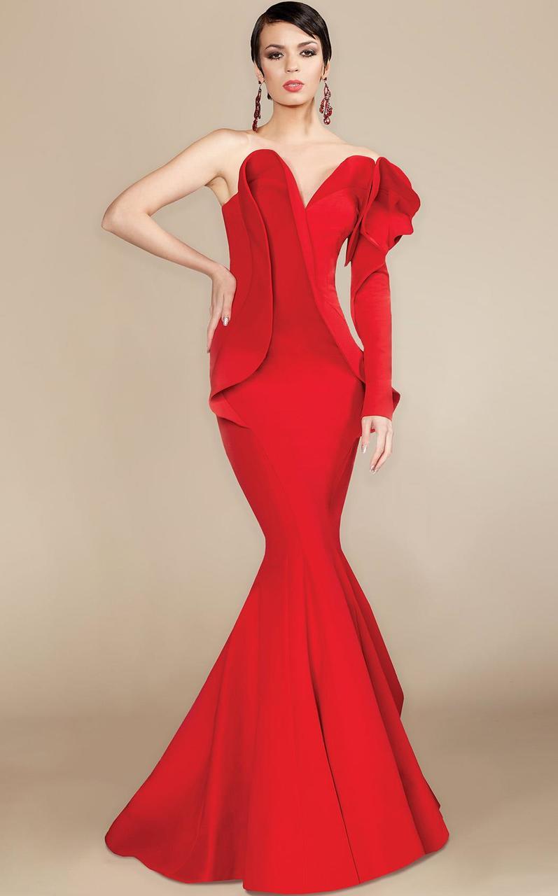 MNM Couture - 2327 Ruffled Sweetheart Mermaid Dress in Red